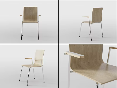 Sleek Wooden Leisure Chair With Metal Frame Armrests And Multiple Angle Views 3d model