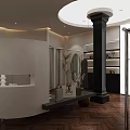 Modern Clothing Store Interior with Open Layout Black and White Checkered Floor Wooden Racks and Mannequins