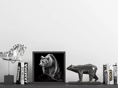 Modern Decorative Ornament Set With Metallic Bear Sculpture Framed Picture And Books 3d model