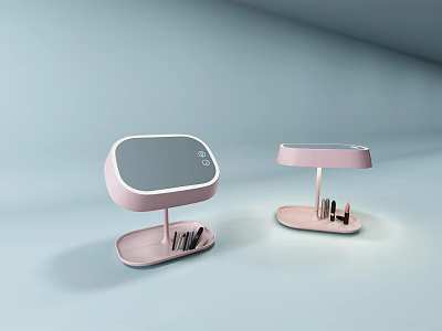 Pink Modern Table Lamp With Mirror And Cosmetic Storage Base Design 3d model
