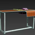 Modern Orange Desk with Black Frame and Rolled Document on Tray 3d model