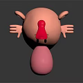 3D Game And Movie Character With Pink Big Nose Red Cap Blue White Striped Shirt