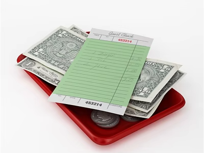 Red Tray With US Dollar Bills Green Receipt And Coins For Daily Financial Use 3d model