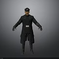 Full Body Character In Black Uniform With Cap White Belt And Boots