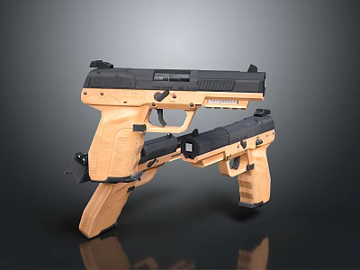 Pair of Modern Pistols With Wooden Grips And Black Frames For Tactical 3d model