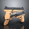 Pair of Modern Pistols With Wooden Grips And Black Frames For Tactical