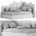 Kids Bed with Curved Headboard Brown Beige Pillows and Soft Blanket