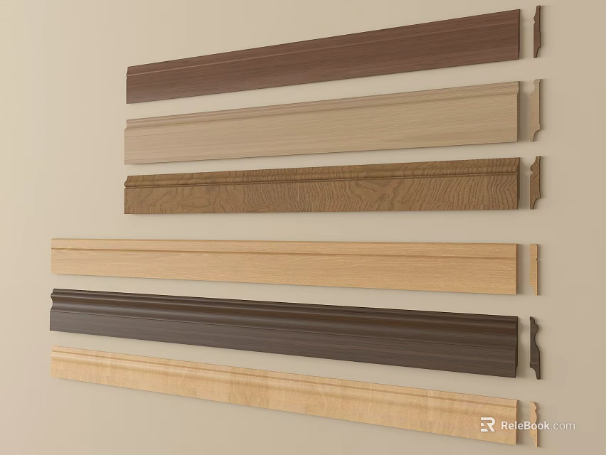 Varied Wooden Decorative Lines in Different Colors for Home Interior Design 3d model 