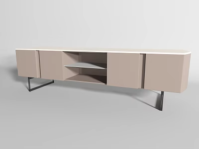 Modern Light Beige TV Stand With Cabinets Open Shelf And Metal Legs 3d model
