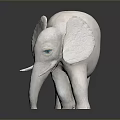 White Elephant Sculpture with Blue Eyes Standing on Black Smooth Surface and Reflection