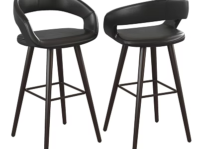 Modern Black Bar Stools With Arched Back Design And Dark Wooden Legs Set of Two 3d model