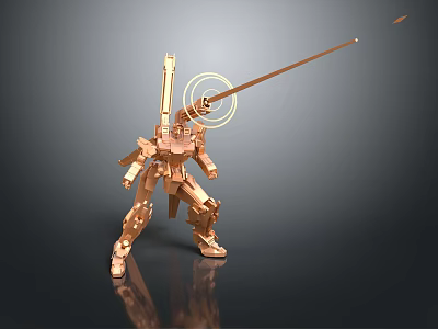 Smart Machine Robot Figure With Golden Color Spear And Circular Glow 3d model
