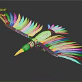 Mechanical Bird Flying With Silver Feather Like Wings And Mechanical Details On Black Background