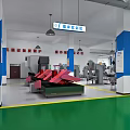 School Fitter Training Zone Featuring Green Floor Workbenches Blue Pillars And Equipment