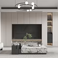 Modern Living Dining Room Interior With Sofa Coffee Table Pendant Light And Artwork 3d model