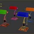 Vintage Style Table Lamps With Green Red Blue Orange Shades And Metal Bases