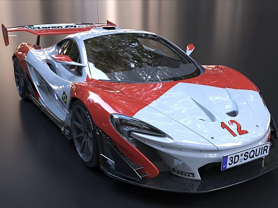 Red And White Racing Sports Car With Number 12 And Aerodynamic Spoiler Design 3d model