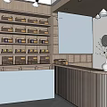 Traditional Tea Shop Interior With Wooden Counter Shelves Wall Sign And Plants