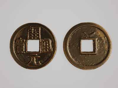 Ancient Chinese Coin Sculpture Carving With Traditional Characters Front Back Design 3d model