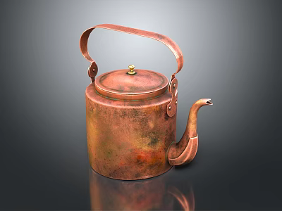 Vintage Copper Kettle as Daily Electrical Appliance with Handle Lid and Spout 3d model