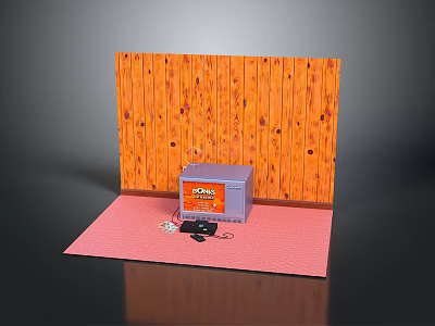 Pro Electronic Device Box With Accessories On Pink Mat And Wooden Panel Background 3d model