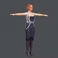 Woman With Red Hair Wearing Dark Blue Dress Sheer Shawl White Trim Arms Outstretched