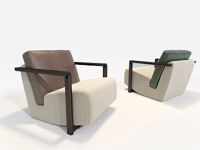 Modern Accent Chairs with Brown Green Backrests Dark Wooden Arms and Beige Upholstered Seats 3d model