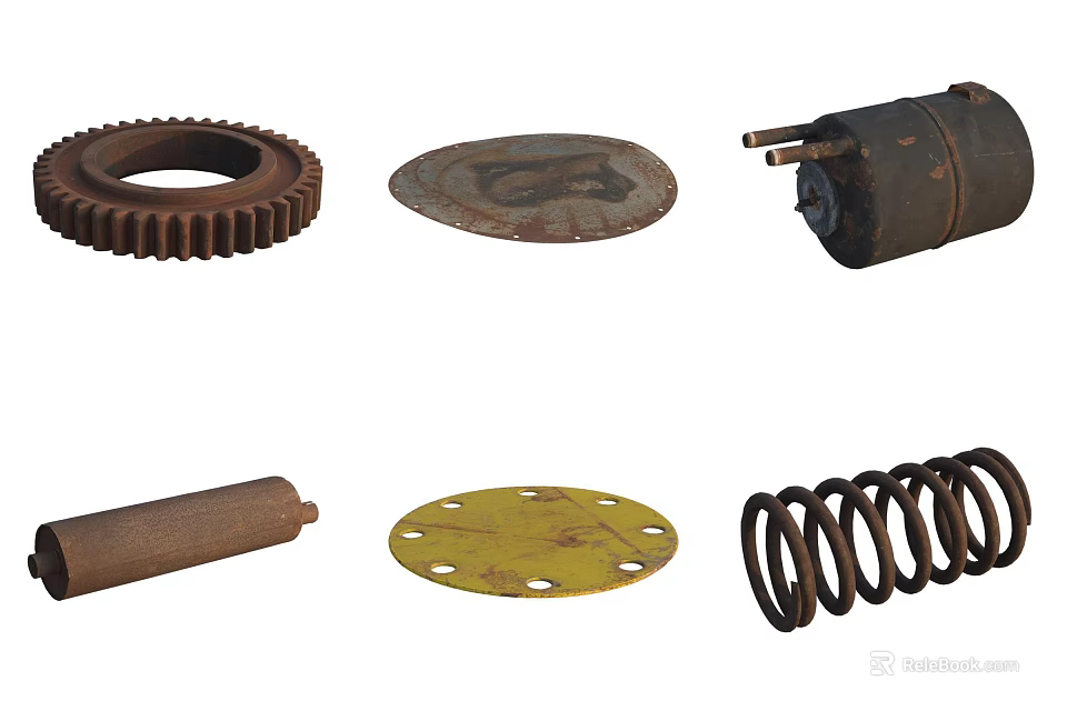 Durable Metal Hardware Tools Including Gears Washers Springs And Cylinders 3d model 