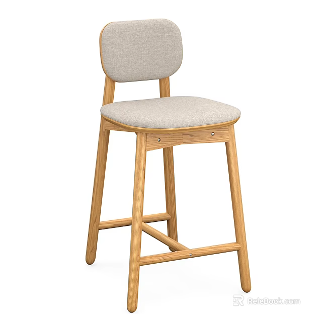 Modern Light Wood Bar Stool With Light Gray Upholstered Seat And Backrest 3d model