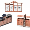 Wooden Trash Sorting Bins With Multiple Compartments And Different Design Features 3d model