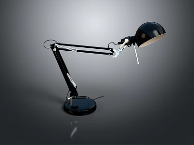 Modern Home Office Furniture Desk Lamp With Adjustable Arm Black Shade Round Base 3d model