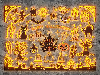 Halloween Decorative Lights With Witch Bat Jack O Lantern And Black Cat Design 3d model