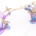 Elegant Decorative Butterfly Arch With Golden Butterflies Purple Blue Flowers And Intricate Floral Details