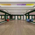 Sports Fitness Gym Corridor With White Tiled Floor And Gray Walls