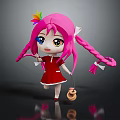 Cute Game Movie Character With Pink Pigtails Colorful Feather And Red Dress Holding Small Basket 3d model