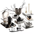 Modern Decorative Ornament Set With Vase Candle Tray Books Branch And Lotus Ornament
