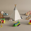 Fun Assorted Kids' Toys Including Teepee Tent Building Blocks and Toy Cars