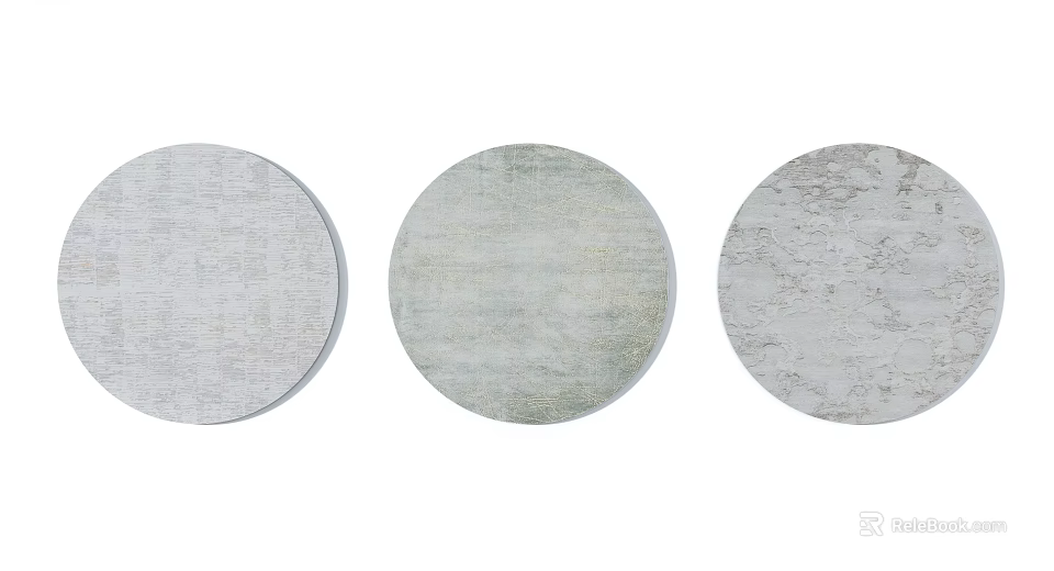 Three Light Toned Round Rugs With Different Textures And Modern Decorative Design 3d model