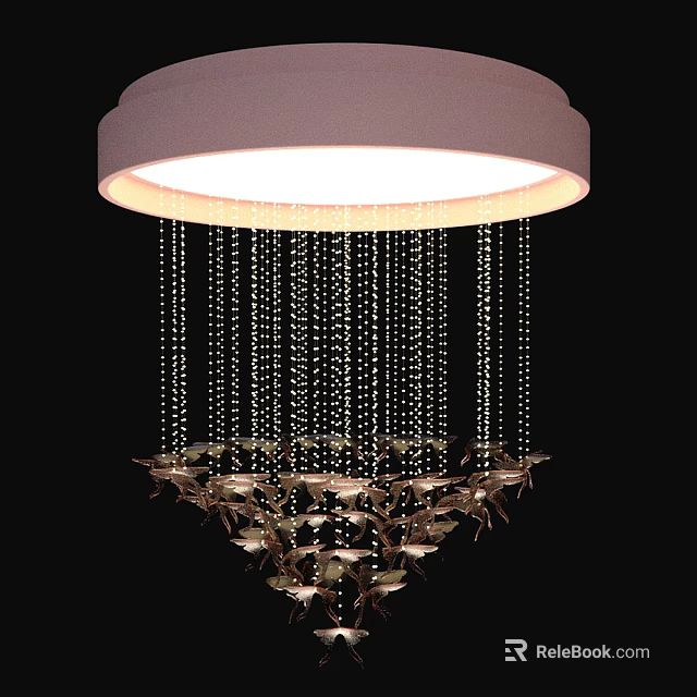 Elegant Modern Decorative Chandelier With Circular Canopy And Beaded Chains Metal Accents 3d model 