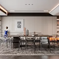 Modern Luxury Restaurant Interior With Dining Table Chairs Pendant Lights Decorative Painting And Area Rug