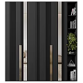 Modern Interior Door With Black Panel Gold Handles And Bookshelf Green Plant