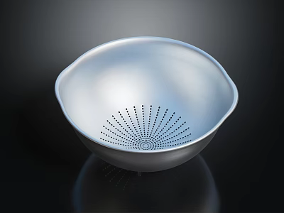 Silver Metal Kitchen Colander With Perforated Holes And Modern Bowl Design 3d model