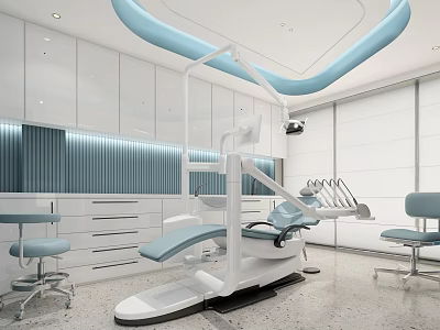Modern Dental Clinic Interior With White Cabinets Blue Decor And Treatment Chair 3d model