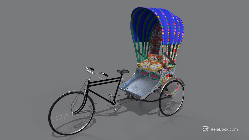 Colorful Tricycle Bicycle With Decorative Canopy And Comfortable Seating Design 3d model 