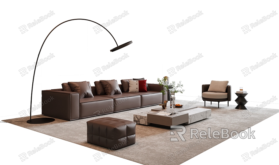 Modern Italian Sofa Coffee Table Combination Multi-person Sofa Casual Sofa Floor Lamp model