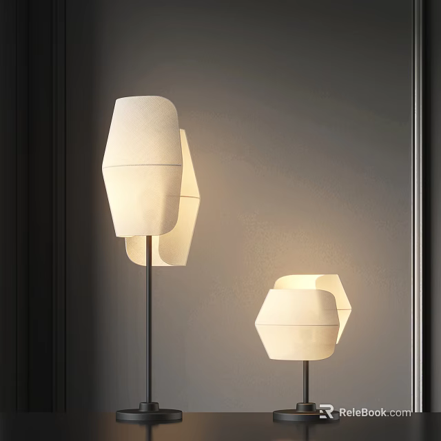 Modern Floor Lamp With Hexagonal White Fabric Shade For Minimalist Interior 3d model