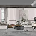 Elegant Modern Living Room Interior Design With White Sofa Gray Walls And Large Decorative Painting