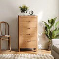 Wooden Entryway Side Cabinet With Drawers And Decorative Plant Clock Next To Chair