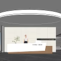 Modern Reception Area Front Desk With Bright Lighting Marble Floor And Brand Sign