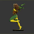 Superhero Figurine With Brown Hair Yellow Green Bodysuit Green Headband Yellow Base Running Pose